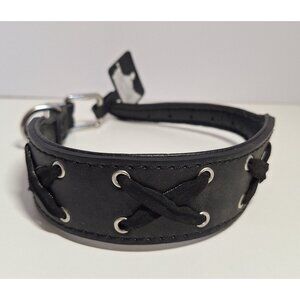 Premium Black Leather Lace-Detail Dog Collar